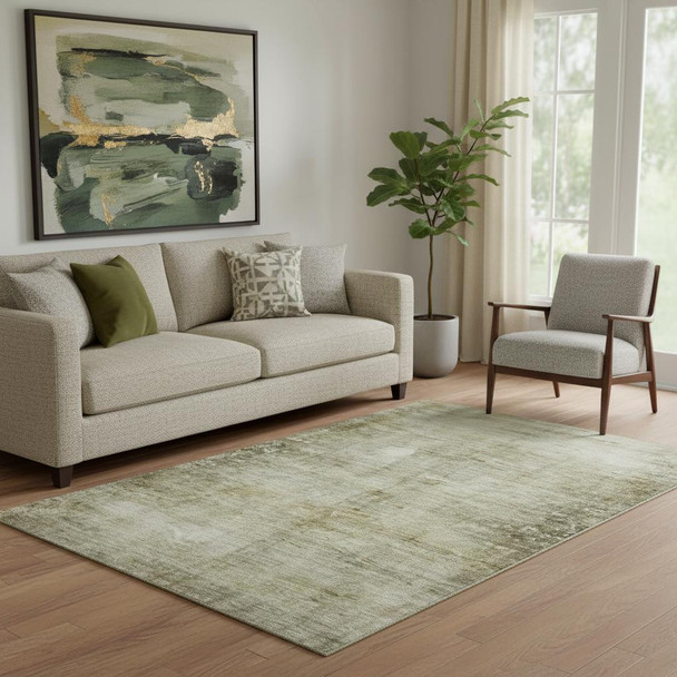 5' X 8' Taupe And Beige Abstract Washable Area Rug With UV Protection