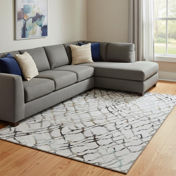 8' X 10' Silver Gray And Brown Abstract Washable Area Rug With UV Protection