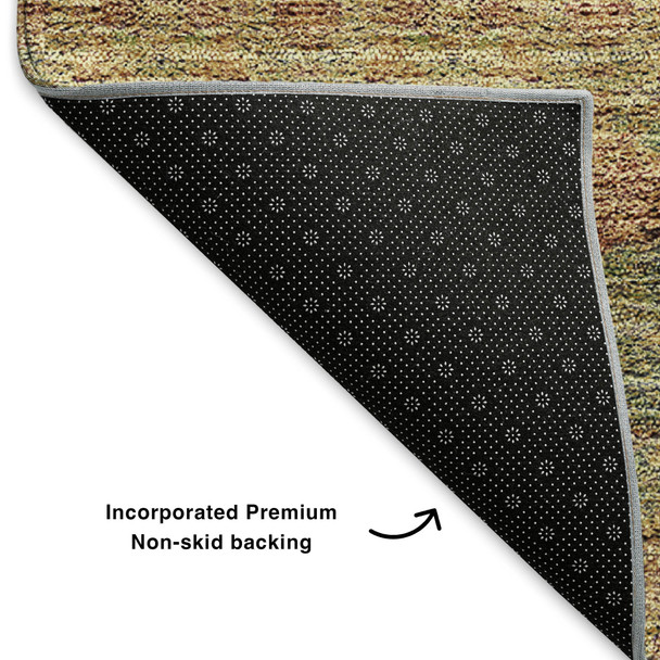 9' X 12' Green And Copper Floral Medallion Washable Area Rug With UV Protection