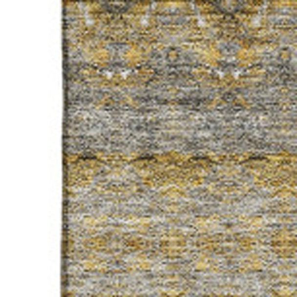 8' X 10' Gold Blue And Ivory Floral Medallion Washable Area Rug With UV Protection