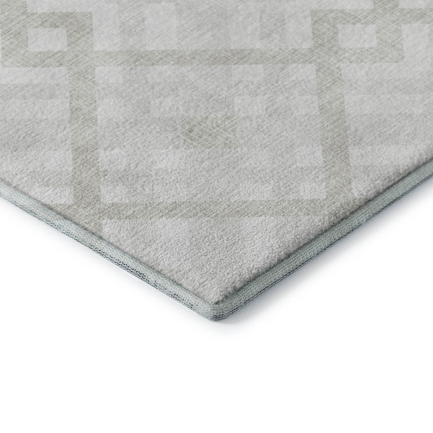3' X 5' Ivory And Beige Geometric Washable Area Rug With UV Protection