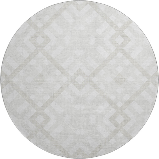 8' Ivory And Beige Geometric Washable Round Rug With UV Protection