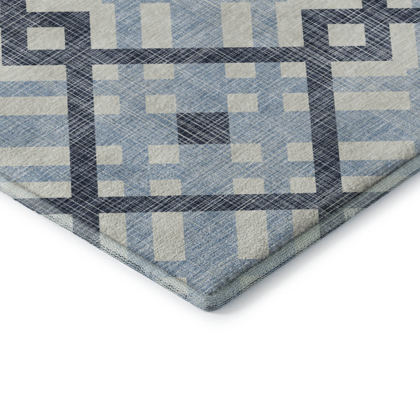 10' X 14' Sky Blue And Ivory Geometric Washable Area Rug With UV Protection