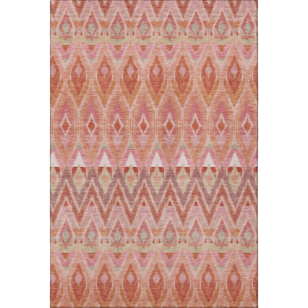 10' X 14' Pink Orange And Mint Green Southwestern Washable Area Rug With UV Protection