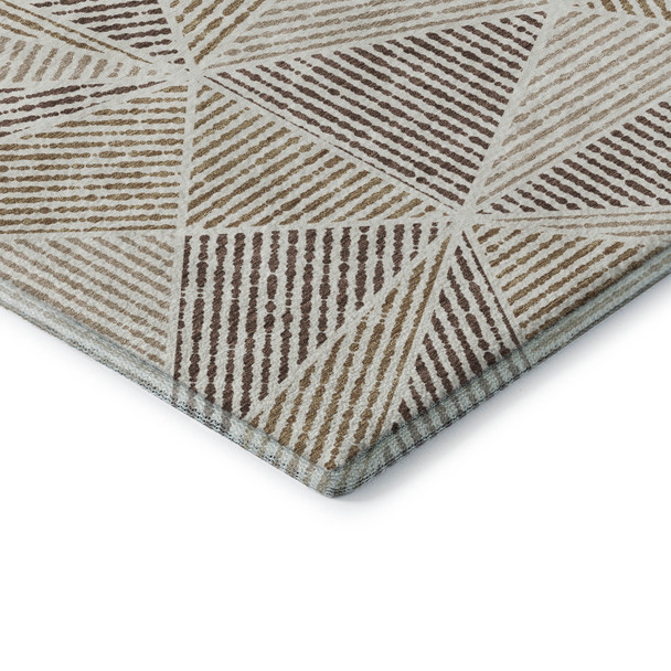 8' Brown And Beige Geometric Washable Round Rug With UV Protection