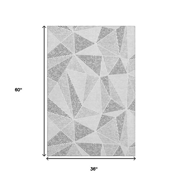 3' X 5' Gray And Silver Geometric Washable Area Rug With UV Protection