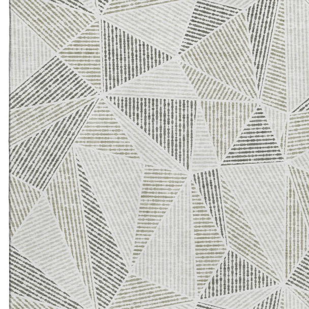 9' X 12' Taupe And Silver Geometric Washable Area Rug With UV Protection