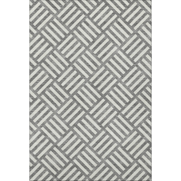 5' X 8' Charcoal And Ivory Geometric Washable Area Rug With UV Protection