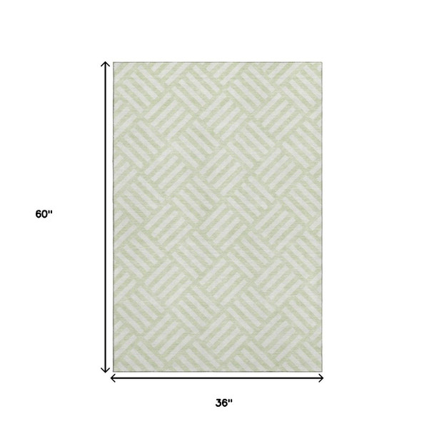 3' X 5' Mint Green And Ivory Geometric Washable Area Rug With UV Protection