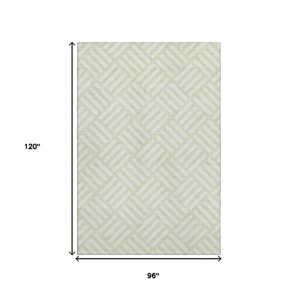 8' X 10' Mint Green And Ivory Geometric Washable Area Rug With UV Protection
