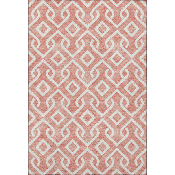 10' X 14' Salmon And Ivory Geometric Washable Area Rug With UV Protection
