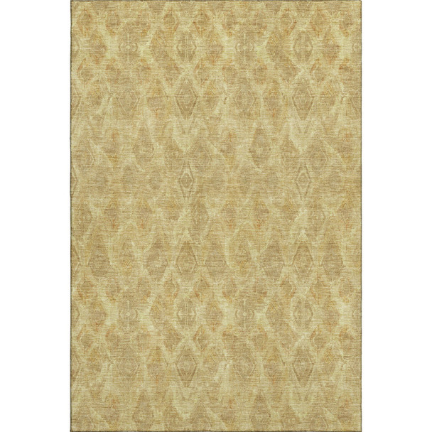 9' X 12' Gold And Beige Diamond Washable Area Rug With UV Protection