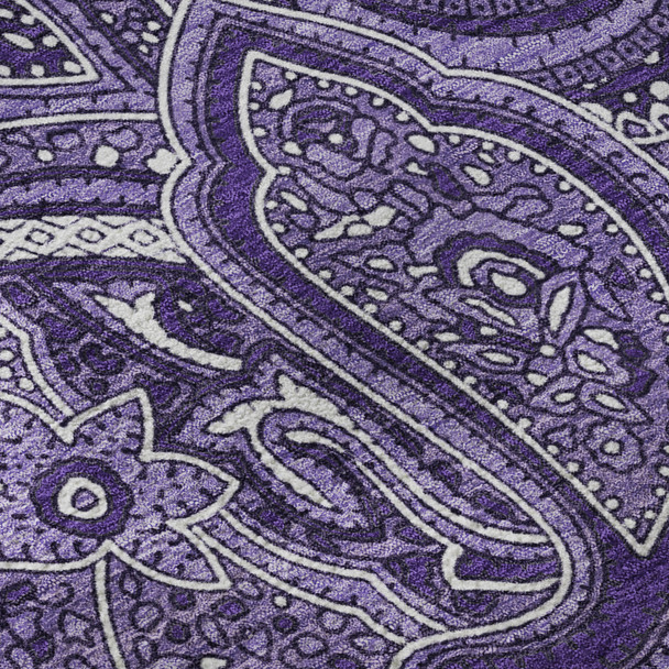 5' X 8' Purple And Ivory Paisley Washable Area Rug With UV Protection