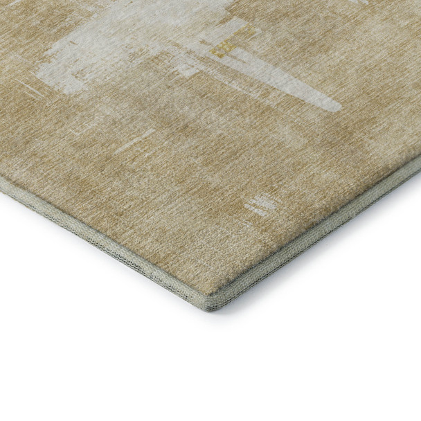 8' Beige Ivory And Gold Abstract Washable Round Rug With UV Protection