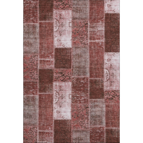 3' X 5' Burgundy And Ivory Patchwork Washable Area Rug With UV Protection