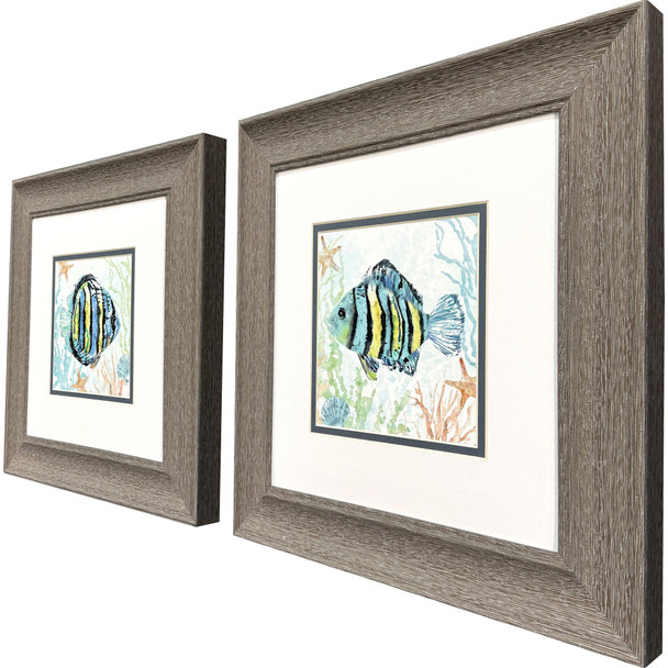 Set Of Two Striped Tropical Fish Brown Framed Wall Art