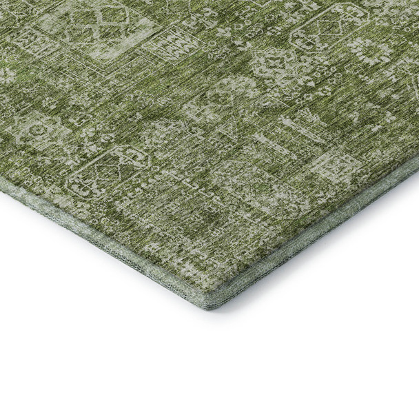 8' X 10' Artichoke Green And Ivory Floral Washable Area Rug With UV Protection