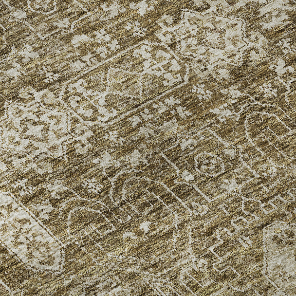 5' X 8' Brown And Ivory Floral Washable Area Rug With UV Protection