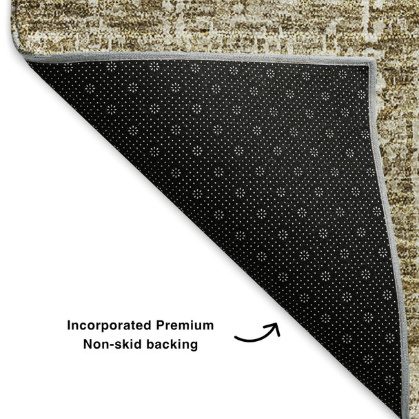 8' X 10' Brown And Ivory Floral Washable Area Rug With UV Protection