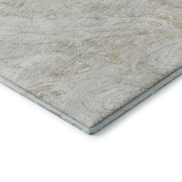 8' Ivory And Beige Abstract Washable Round Rug With UV Protection