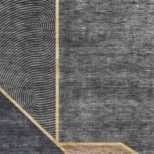 3' X 5' Charcoal Gold And Brown Geometric Washable Area Rug With UV Protection