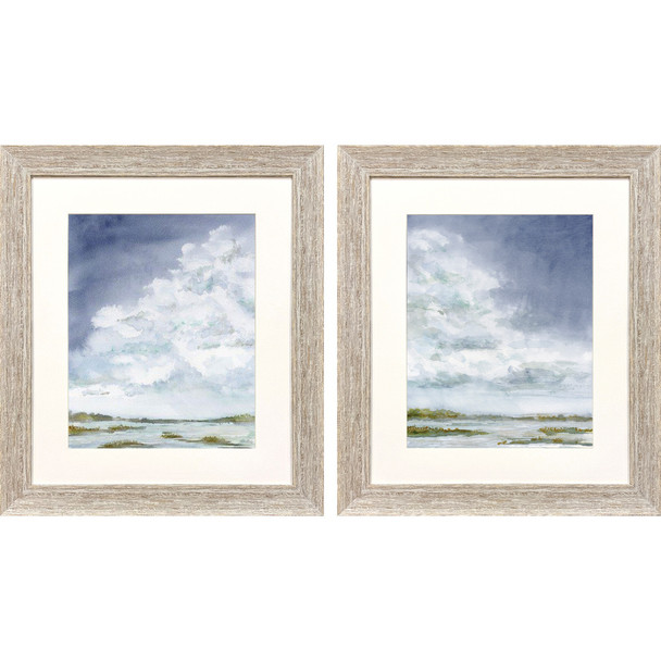 Set Of Two Afternoon Storm Distressed White Framed Wall Art