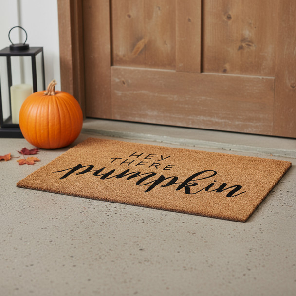 24" X 36" Brown And Natural Fall Hey There Pumpkin Outdoor Coir Door Mat