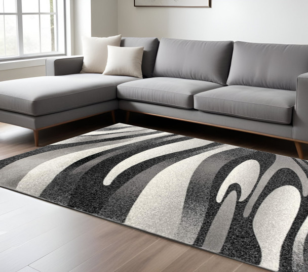 6' X 9' Gray Abstract Dhurrie Area Rug