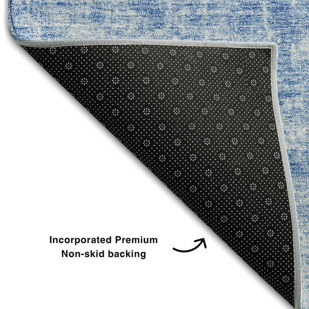 8' X 10' Blue And Ivory Abstract Washable Area Rug With UV Protection