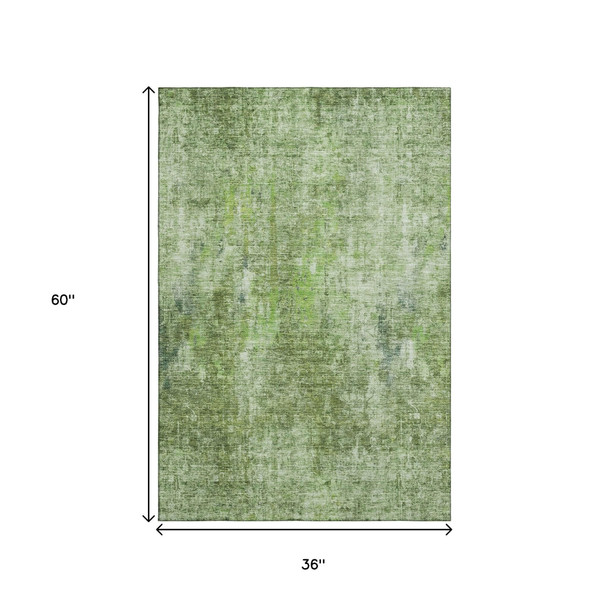 3' X 5' Olive Green And Ivory Abstract Washable Area Rug With UV Protection