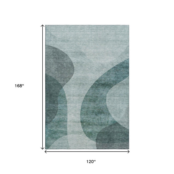 10' X 14' Green And Gray Geometric Washable Area Rug With UV Protection