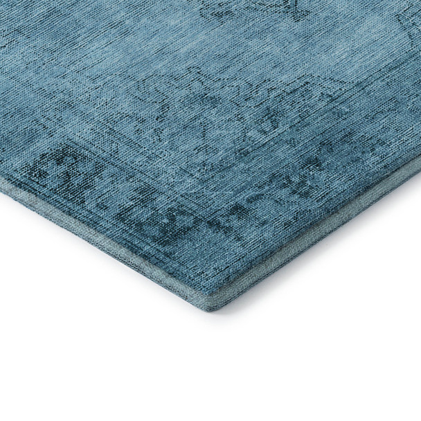 5' X 8' Blue And Gray Oriental Washable Area Rug With UV Protection