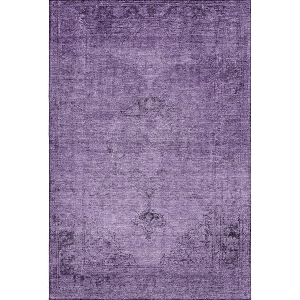 5' X 8' Purple And Ivory Oriental Washable Area Rug With UV Protection
