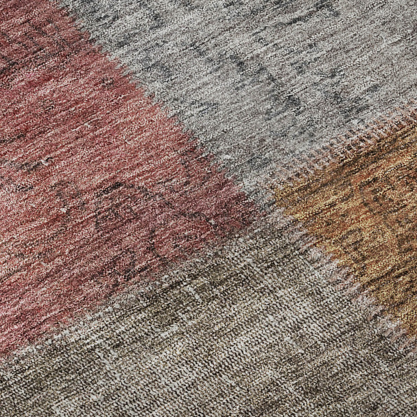 3' X 5' Copper Blue And Purple Patchwork Washable Area Rug With UV Protection