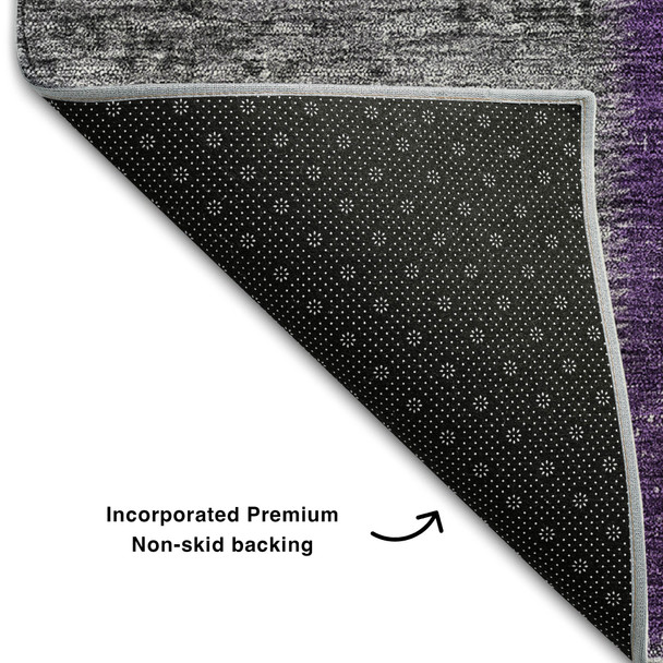 9' X 12' Eggplant Gray And Purple Patchwork Washable Area Rug With UV Protection