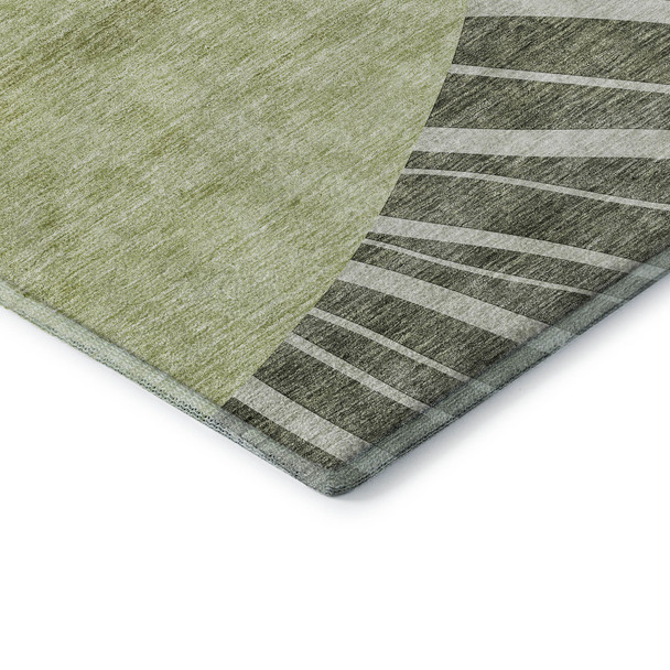 3' X 5' Olive Green And Ivory Abstract Washable Area Rug With UV Protection