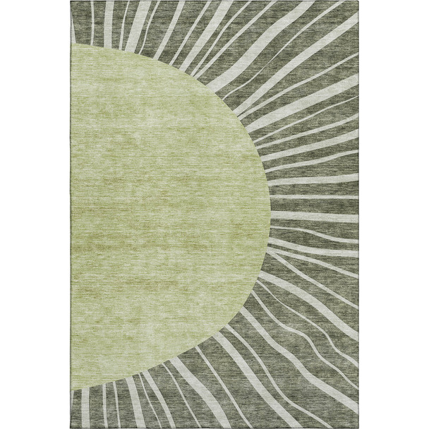 5' X 8' Olive Green And Ivory Abstract Washable Area Rug With UV Protection