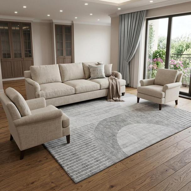 10' X 14' Gray And Silver Geometric Washable Area Rug With UV Protection