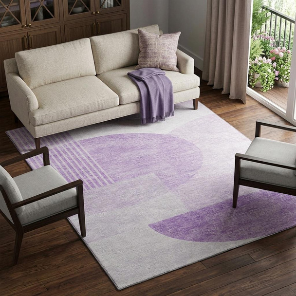 8' X 10' Purple And Ivory Geometric Washable Area Rug With UV Protection