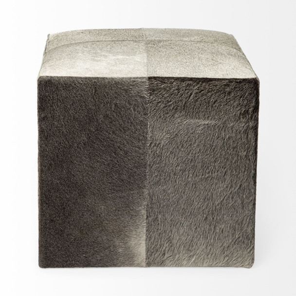 20" Gray Fabric and Wool Cube Ottoman
