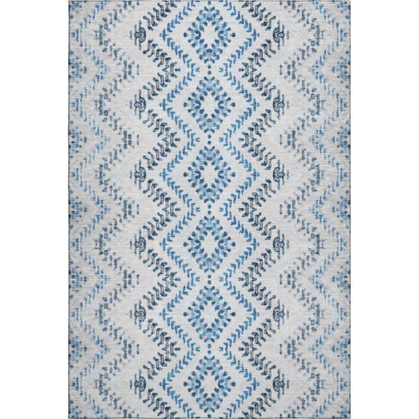 8' X 10' Blue And Ivory Geometric Washable Area Rug With UV Protection