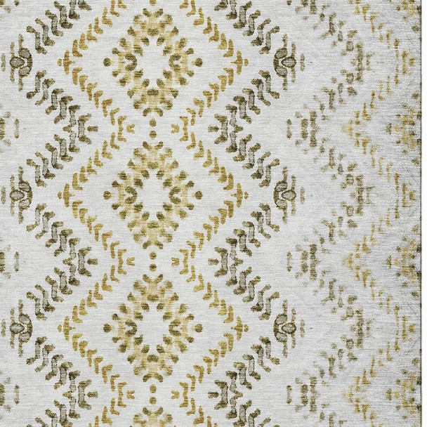3' X 5' Taupe Ivory And Gold Geometric Washable Area Rug With UV Protection