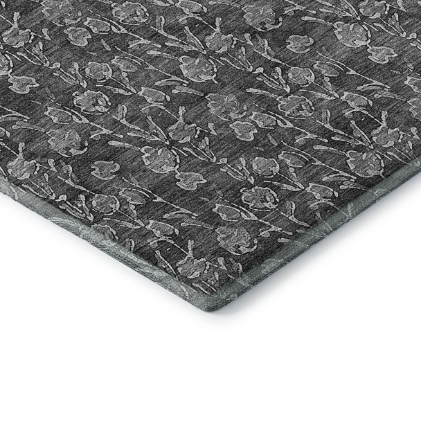 5' X 8' Gray And Silver Floral Washable Area Rug With UV Protection