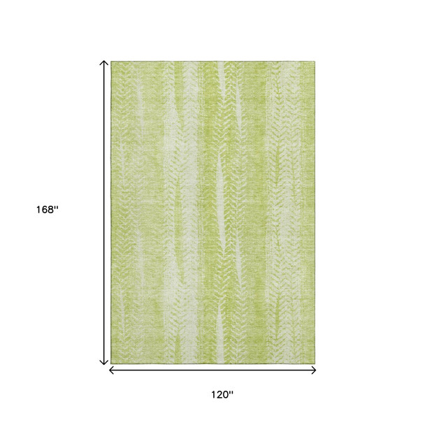 10' X 14' Artichoke Green And Ivory Striped Washable Area Rug With UV Protection