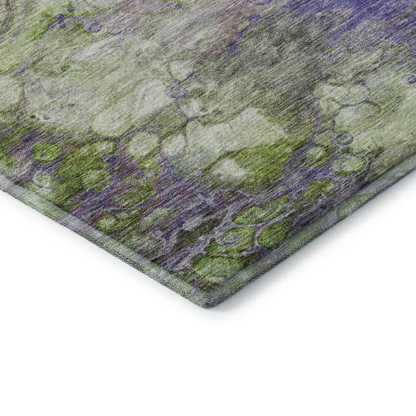 5' X 8' Purple Green And Ivory Abstract Washable Area Rug With UV Protection