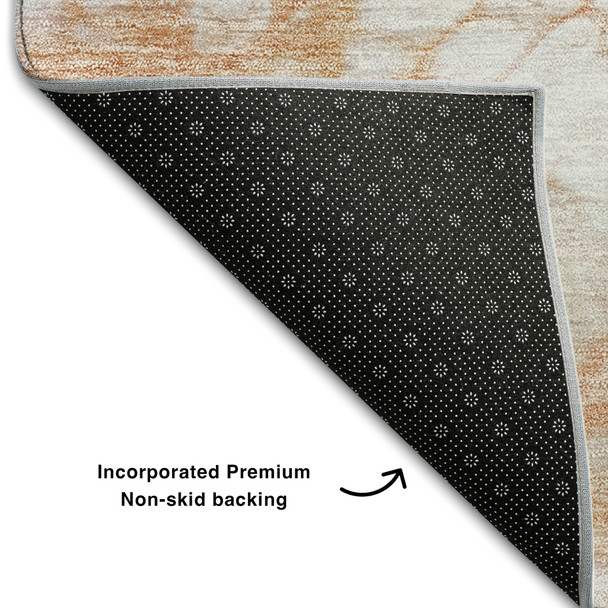 10' X 14' Coral And Ivory Abstract Washable Area Rug With UV Protection