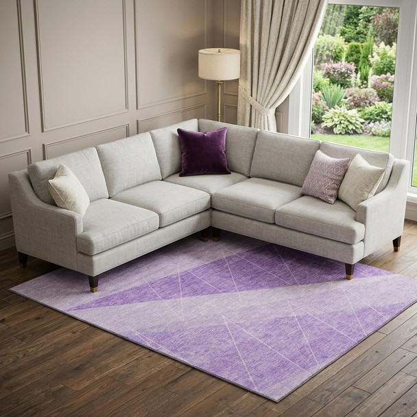 8' X 10' Lavender And Ivory Geometric Washable Area Rug With UV Protection
