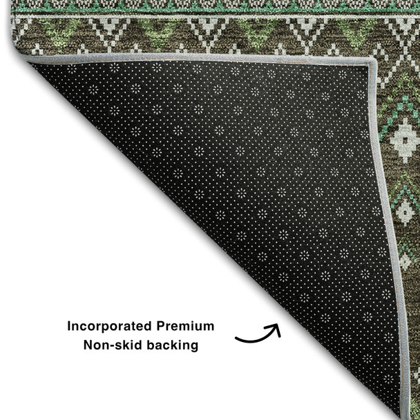 8' X 10' Brown And Taupe Tribal Washable Area Rug With UV Protection