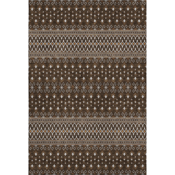 5' X 8' Chocolate And Ivory Tribal Washable Area Rug With UV Protection