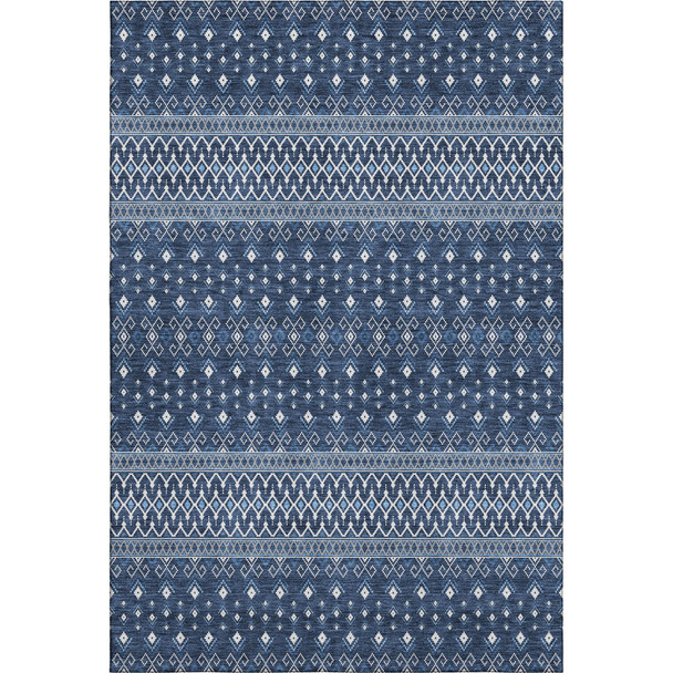 3' X 5' Navy Blue And Ivory Tribal Washable Area Rug With UV Protection